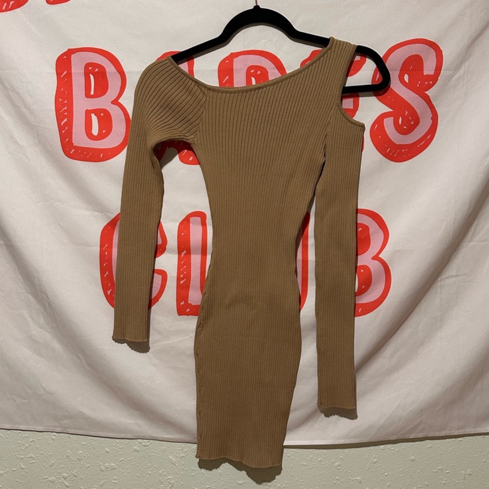 One-Shoulder Ribbed Dress - Brown